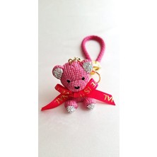 Lüks Hediyelik Zirkon Taş Detaylı Pembe Ayıcık Anahtarlık - Çanta Charmı - Çanta Süsü 19 cm