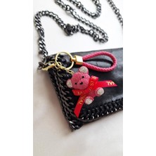 Lüks Hediyelik Zirkon Taş Detaylı Pembe Ayıcık Anahtarlık - Çanta Charmı - Çanta Süsü 19 cm