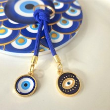 Hediyelik Çift Nazar Boncuklu Anahtarlık -  Lacivert (10,5 Cm)