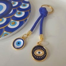 Hediyelik Çift Nazar Boncuklu Anahtarlık -  Lacivert (10,5 Cm)