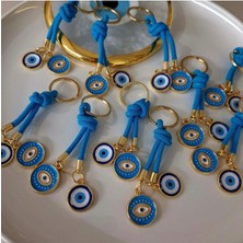Hediyelik Çift Nazar Boncuklu Anahtarlık -  Mavi (10,5 Cm)
