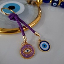 Hediyelik Çift Nazar Boncuklu Anahtarlık - Mor (10,5 Cm)