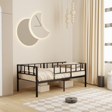 Zenit Metal Karyola Siyah 90x190 cm, Korkuluklu Karyola, Daybed