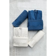 Fiesta Pamuklu Jakarlı Aile Bornoz Takımı - Lacivert - Krem