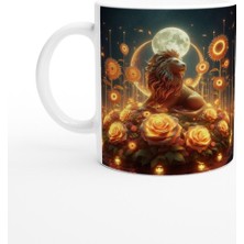 Aslan Burcu Baskılı Kahve Kupası - Ay Işığında Zodyak Bahçesi Vs3