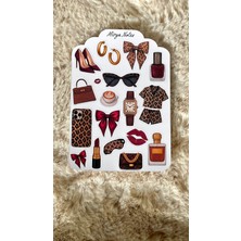 Leopar Temalı Sticker - Etiket - Çıkartma Bullet Journal, Ajanda, Planner, Günlük Için Uygun Set