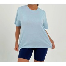 Bebe Mavi Yuvarlak Yaka Kısa Kollu Pamuklu Oversize T-Shirt
