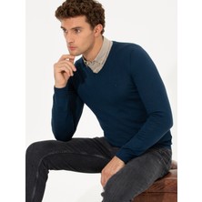 Cacharel Erkek İndigo Slim Fit V Yaka Basic Triko Kazak 50211259-VR028