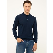 Cacharel Erkek Lacivert Slim Fit Polo Yaka Basic Triko Kazak 50211330-VR033