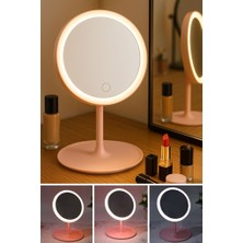 Dempower Yuvarlak Şekilli Dokunmatik LED Işıklı Makyaj Aynası Pembe