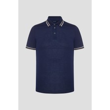 Sabri Özel Erkek Lacivert Polo Yaka Çizgili Ribana Detaylı T-Shirt