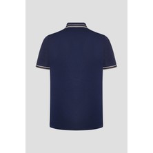 Sabri Özel Erkek Lacivert Polo Yaka Çizgili Ribana Detaylı T-Shirt