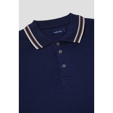 Sabri Özel Erkek Lacivert Polo Yaka Çizgili Ribana Detaylı T-Shirt