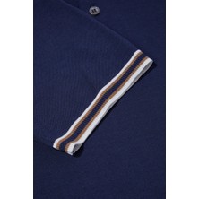 Sabri Özel Erkek Lacivert Polo Yaka Çizgili Ribana Detaylı T-Shirt