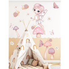 Aiki Pembe Tonlarda Doğa Perisi Çocuk Odası Cam, Duvar Sticker Set