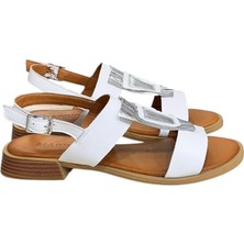 Beyaz Hakiki Deri Çift Bantlı Yumuşak Taban Comfort Sandalet