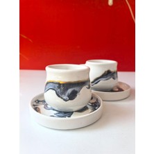 El Yapımı Seramik Fincan  Siyah & Beyaz / Sarı & Kırmızı / Sarı & Lacivert Akıtmalı Desenler ve Altın Yaldız Detaylı | 150 ml |