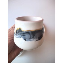 El Yapımı Seramik Fincan  Siyah & Beyaz / Sarı & Kırmızı / Sarı & Lacivert Akıtmalı Desenler ve Altın Yaldız Detaylı | 150 ml |