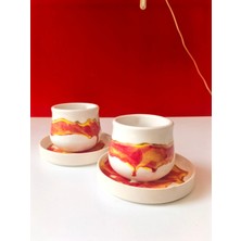 El Yapımı Seramik Fincan  Siyah & Beyaz / Sarı & Kırmızı / Sarı & Lacivert Akıtmalı Desenler ve Altın Yaldız Detaylı | 150 ml |