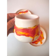 El Yapımı Seramik Fincan  Siyah & Beyaz / Sarı & Kırmızı / Sarı & Lacivert Akıtmalı Desenler ve Altın Yaldız Detaylı | 150 ml |