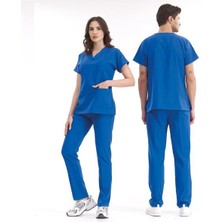 Çizgi Medikal Saks Mavi Lüks Likralı Scrubs Greys Takım