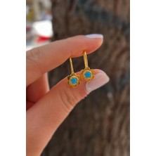 Gümüş Mavi Taşlı Çiçek Model Çocuk Küpe