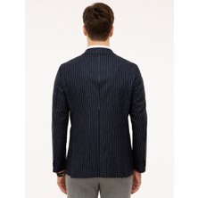 Cacharel Erkek Lacivert Slim Fit Keten Karışımlı Çizgili Ceket 50223286-VR033