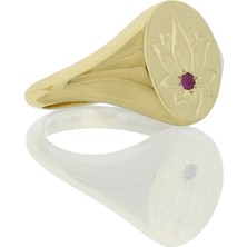 Yakut Taşlı Lotus Çiçeği Altın Yüzük