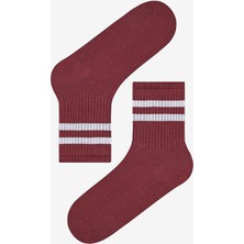 Bordo Beyaz  Şerit Desen Tenis Çorap
