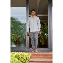 Erkek 9134 Erkek   V Yaka Boydan Düğmeli Pijama Takımı