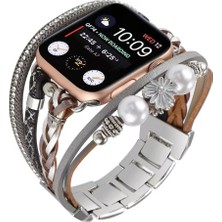 Alstrap Apple Watch 11-10 42MM 3 4 5 6 7 8 9 Se 38 40 41MM Uyumlu Kadın Deri & Metal Kombin Bileklik Kordon