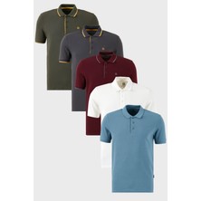 Buratti Pamuklu Regular Fit Düğmeli Polo Yaka 5'li Paket T Shirt Erkek T Shirt 590211827S5