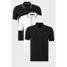 Buratti Pamuklu Slim Fit Şerit Detaylı Düğmeli Polo Yaka 3'lü Paket T Shirt Erkek T Shirt 5902118S3