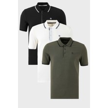 Buratti Pamuklu Slim Fit Şerit Detaylı Düğmeli Polo Yaka 3'lü Paket T Shirt Erkek T Shirt 5902118S3