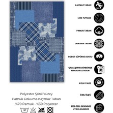 The Reef Design Mavi Geometrik Desenli Patchwork Halı Dekoratif Dijital Baskılı Dokuma Kaymaz Tabanlı Yıkanabilir Yazlık Halısı