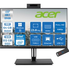 Acer Veriton 4000 VZ4714GT Intel Core I7 13700 64GB Ram 512GB SSD Windows 11 Home UHD Graphics 23.8" Yükseklik Ayarı, Pivot, Vesa Desteği Fullhd All In One Bilgisayar DQR03EM00GH32 + Zetta Flash Bellek