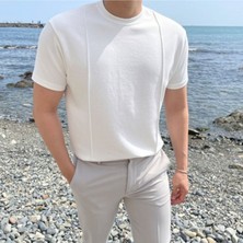 Siyah Erkek Yuvarlak Yaka 2 Çizgili Örme Triko T-Shirt