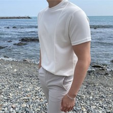 Siyah Erkek Yuvarlak Yaka 2 Çizgili Örme Triko T-Shirt