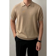 Erkek Camel Patlı Kısa Kollu Polo Yaka Triko T-Shirt