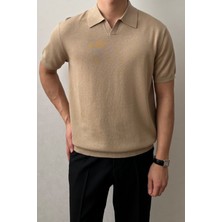 Erkek Camel Patlı Kısa Kollu Polo Yaka Triko T-Shirt