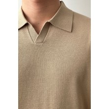 Erkek Camel Patlı Kısa Kollu Polo Yaka Triko T-Shirt
