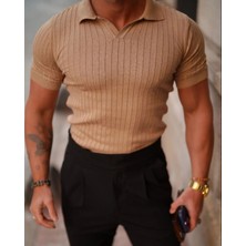 Erkek Fitilli Polo Yaka Triko T-Shirt