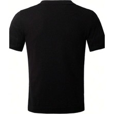 Erkek Siyah Ince Saç Örgülü Slim Fit Polo Yaka Triko T-Shirt
