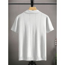 Erkek Beyaz Çizgili Kısa Kollu Triko T-Shirt
