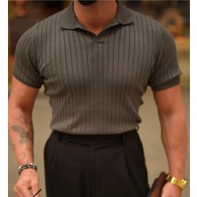 Erkek Fitilli Polo Yaka Triko T-Shirt