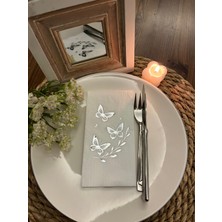 Kidspartim Gümüş Yaldızlı Beyaz Kelebek Yaprak Detaylı Peçete 16 Adet