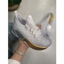 Günlük Kadın Spor Ayakkabı Taşlı Bağcıklı Hafif Kalın Yüksek Renkli Taban Yürüyüş Sneaker 403