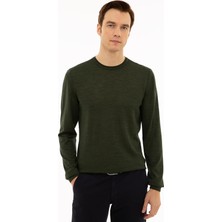 Cacharel Erkek Haki Slim Fit Bisiklet Yaka Basic Triko Kazak 50227052-VR027