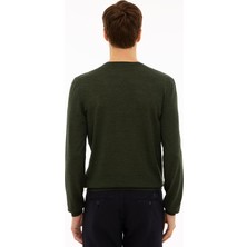 Cacharel Erkek Haki Slim Fit Bisiklet Yaka Basic Triko Kazak 50227052-VR027