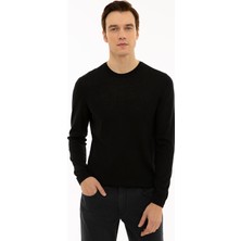 Cacharel Erkek Siyah Slim Fit Bisiklet Yaka Basic Triko Kazak 50227052-VR046